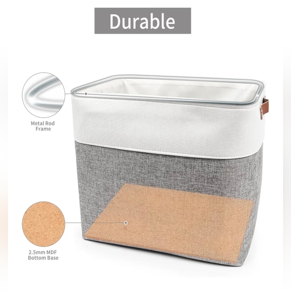 2 Large Fabric Storage Baskets | 25.5L Storage Bins, Linen Closet Baskets - Picture 2 of 10